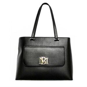 Badgley Mischka Black Square - MT Vegan Leather Tote/Handbag w Gold BM Logo NWT